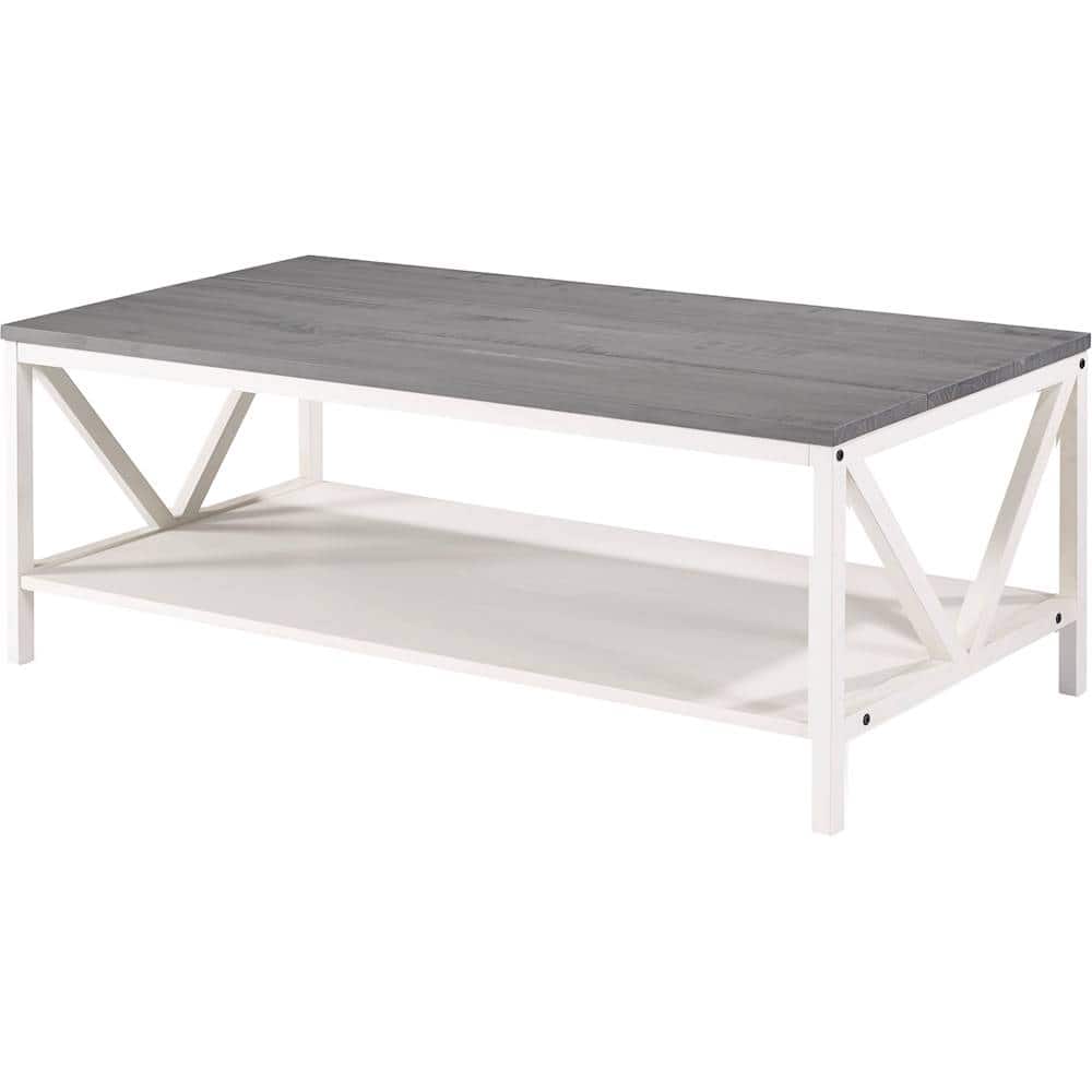 Left. Walker Edison - Rectangular Farmhouse Solid Pine Wood Coffee Table - Gray.
