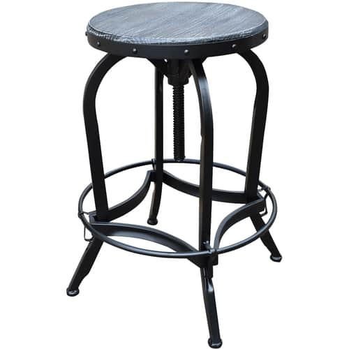 Noble House - Grabtree Adjustable Iron and Fir Wood Barstool - Black/Brushed Dark Gray