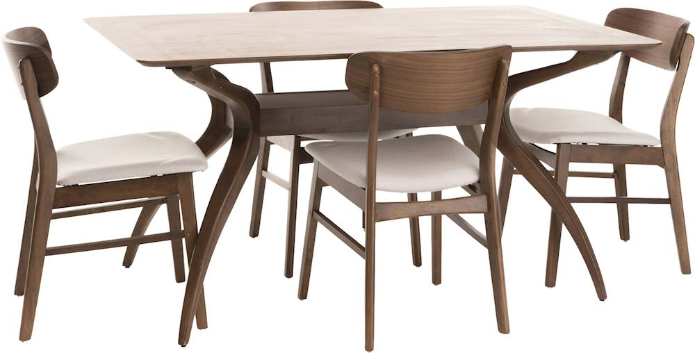 Angle View: Noble House - Pioche Round Wood 5-Piece Dining Set - Natural Oak/Green Tea