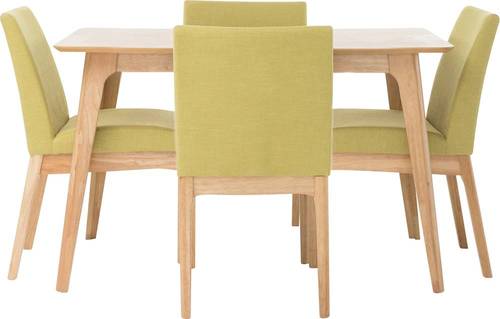 Noble House - Primm Rectangular Mid-Century Wood 5-Piece Dining Set - Natural Oak/Green Tea