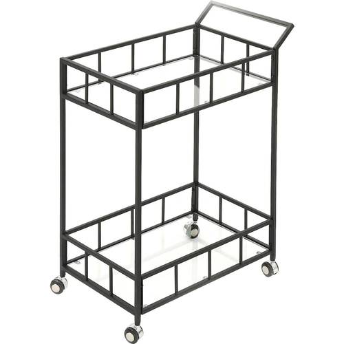 Noble House - Fowler Tempered Glass and Iron Bar Cart - Black