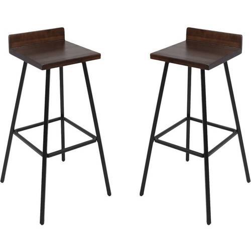 Noble House - Arivaca Iron and Acacia Wood Barstools (Set of 2) - Dark Brown