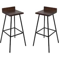 Noble House - Arivaca Iron and Acacia Wood Barstools (Set of 2) - Dark Brown - Front_Zoom