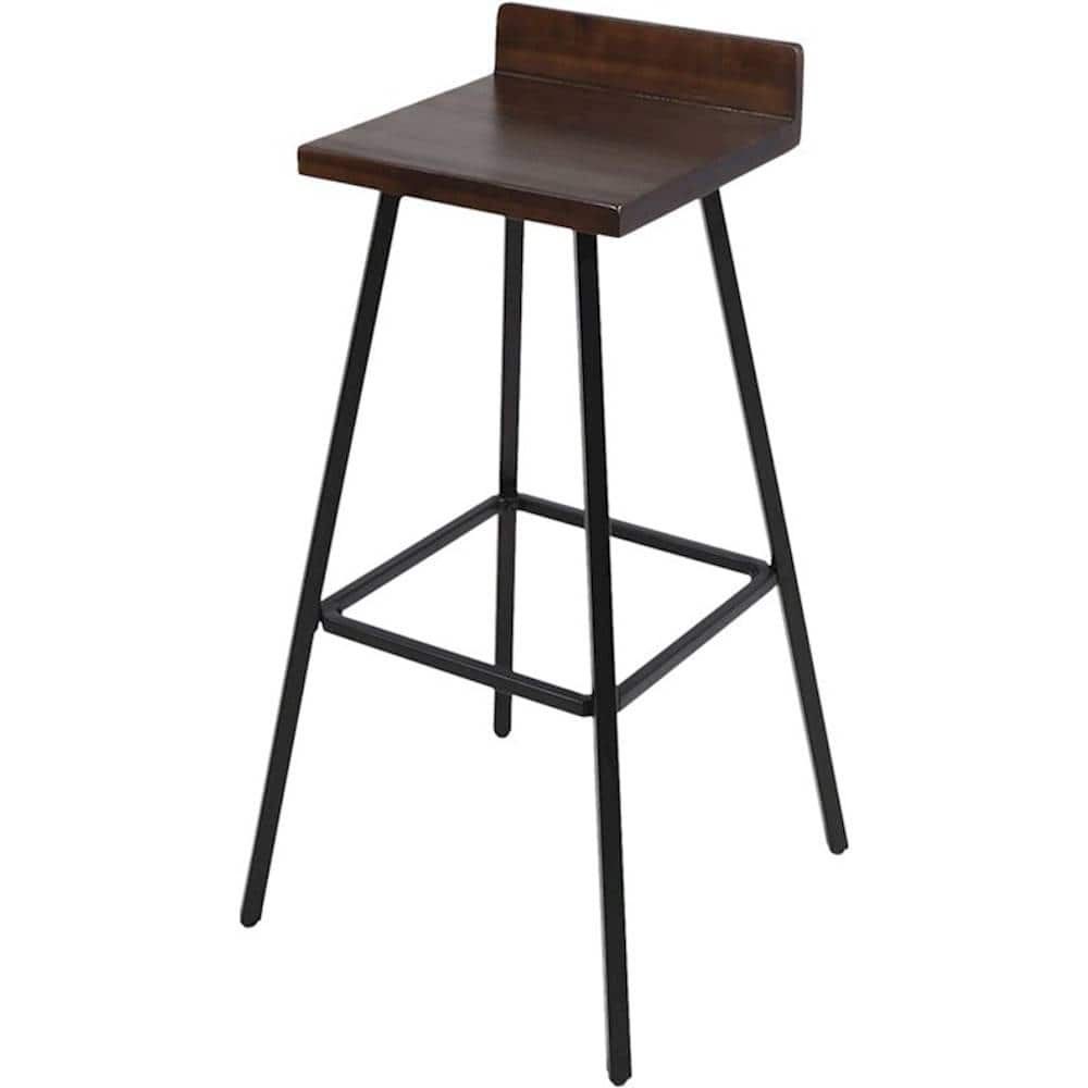 Left View: Noble House - Arivaca Iron and Acacia Wood Barstools (Set of 2) - Dark Brown