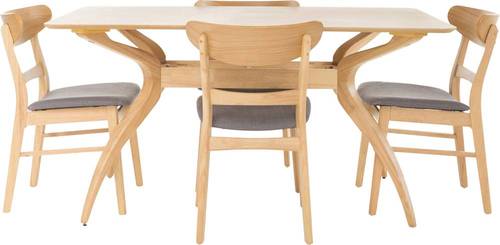 Noble House - Carney Rectangular Mid-Century Wood 5-Piece Dining Set - Natural Oak/Dark Gray