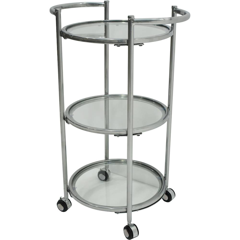 Noble House - Venetie Tempered Glass and Iron Bar Cart - Silver