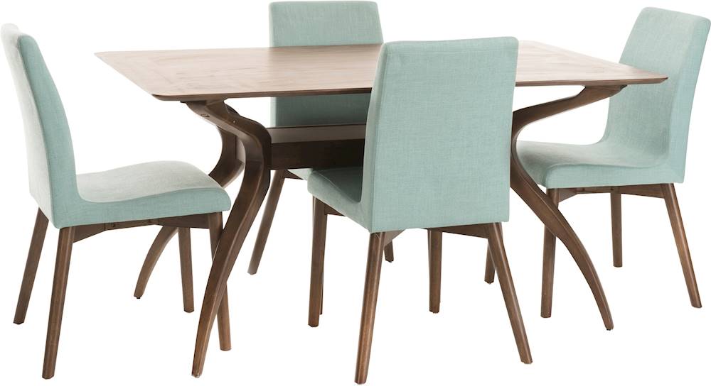 Angle View: Noble House - Albion Rectangular Mid-Century Wood 5-Piece Dining Set - Natural Walnut/Mint