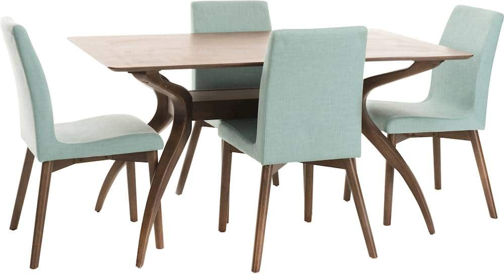 Angle View: Noble House - Albion Rectangular Mid-Century Wood 5-Piece Dining Set - Natural Walnut/Mint