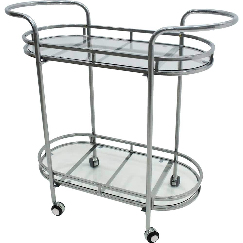 Noble House - Kiana Tempered Glass and Iron Bar Cart - Silver