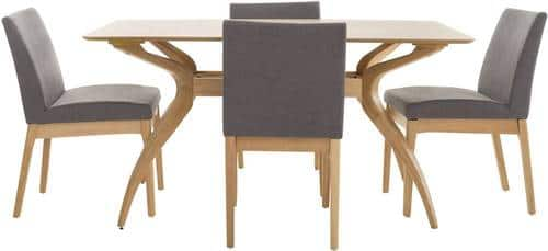 Noble House - Moapa Rectangular Mid-Century Wood 5-Piece Dining Set - Natural Oak/Dark Gray