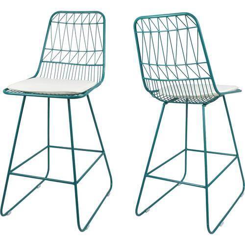 Noble House - Beechgrove Geometric Iron Cafe Stools (Set of 2) - Teal