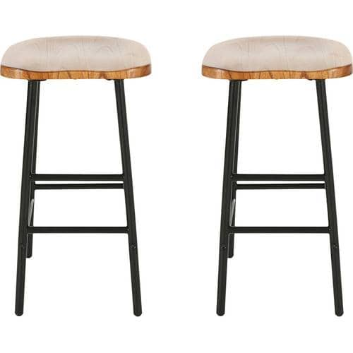 Noble House - Pindall Iron and Pine Veneer Barstools (Set of 2) - Natural