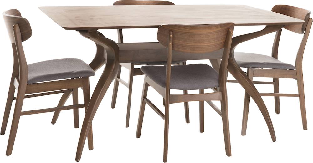 Angle View: Noble House - Adaven Rectangular Mid-Century Wood 5-Piece Dining Set - Natural Walnut/Dark Gray