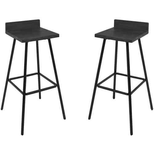 Noble House - Arivaca Iron and Acacia Wood Barstools (Set of 2) - Dark Gray