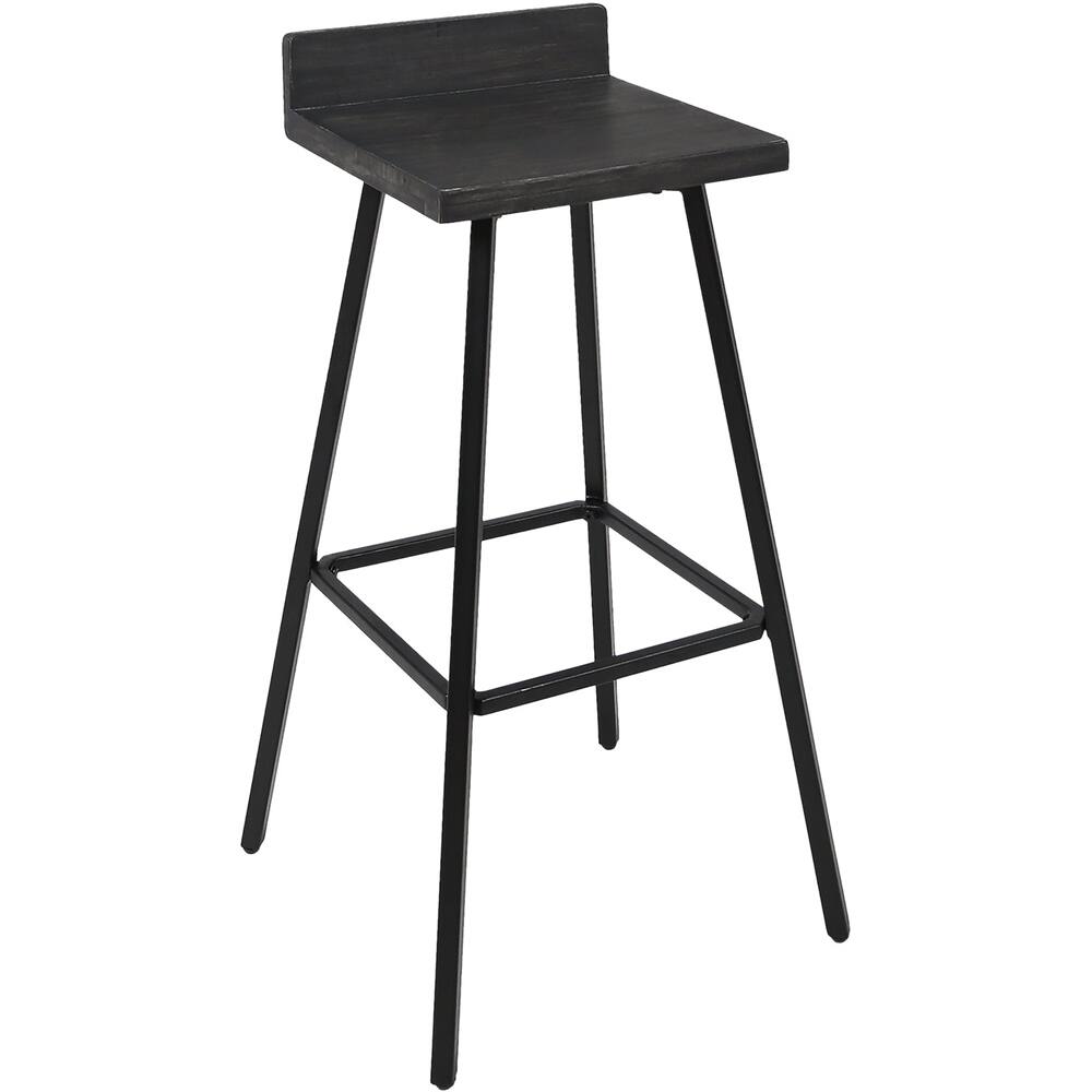 Left View: Noble House - Oxley Iron and Fir Wood Adjustable Barstools (Set of 2) - Black/Brushed Dark Gray