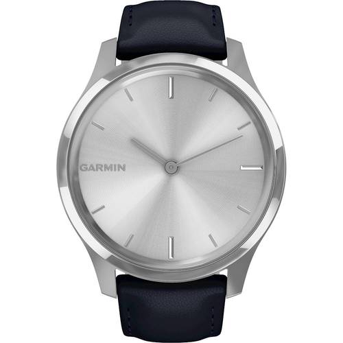 Garmin - vívomove Luxe Hybrid Smartwatch 42mm Stainless Steel - Silver With Navy Italian Leather Band