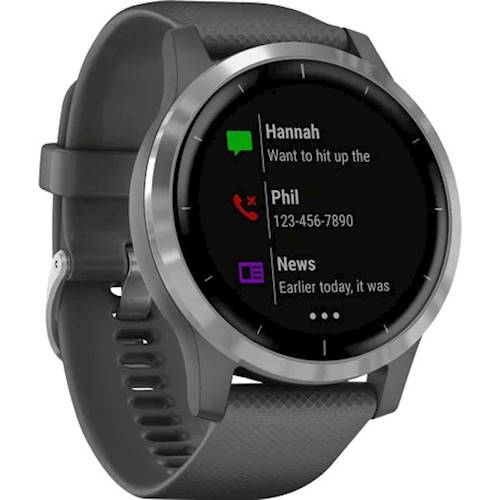 Angle View: Garmin vívoactive® 4 Silver Stainless Steel Bezel with Shadow Gray Case and Silicone Band