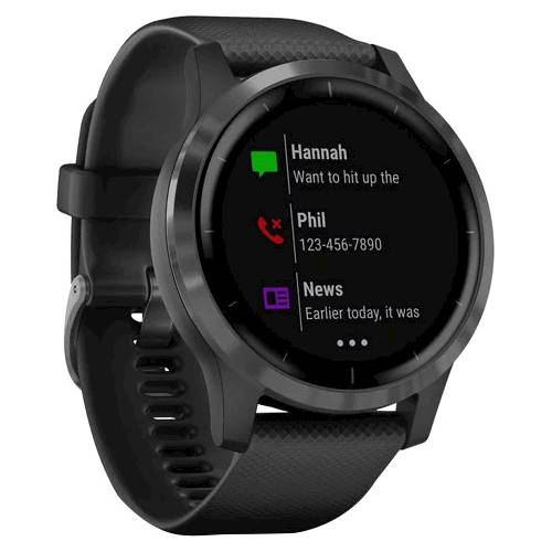 Angle View: Garmin vívoactive® 4 Slate Stainless Steel Bezel with Black Case and Silicone Band