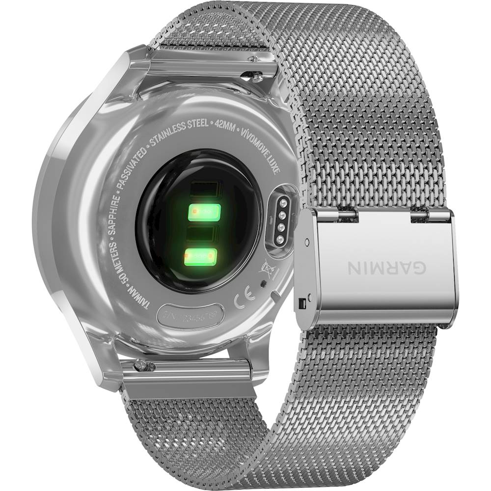 Back View: Garmin - vívomove Style Hybrid Smartwatch 30mm Aluminum - Graphite With Black Pepper Woven Nylon Band