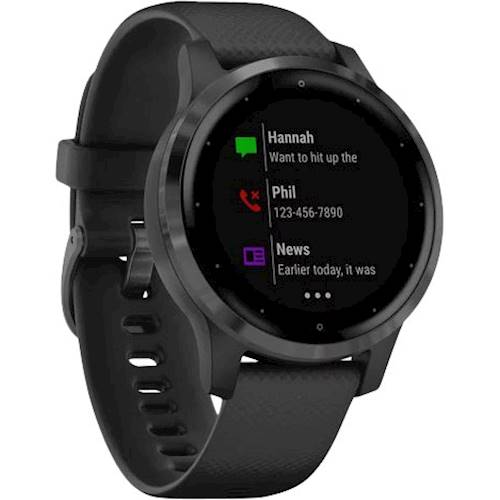 Angle View: Garmin vívoactive® 4S Slate Stainless Steel Bezel with Black Case and Silicone Band