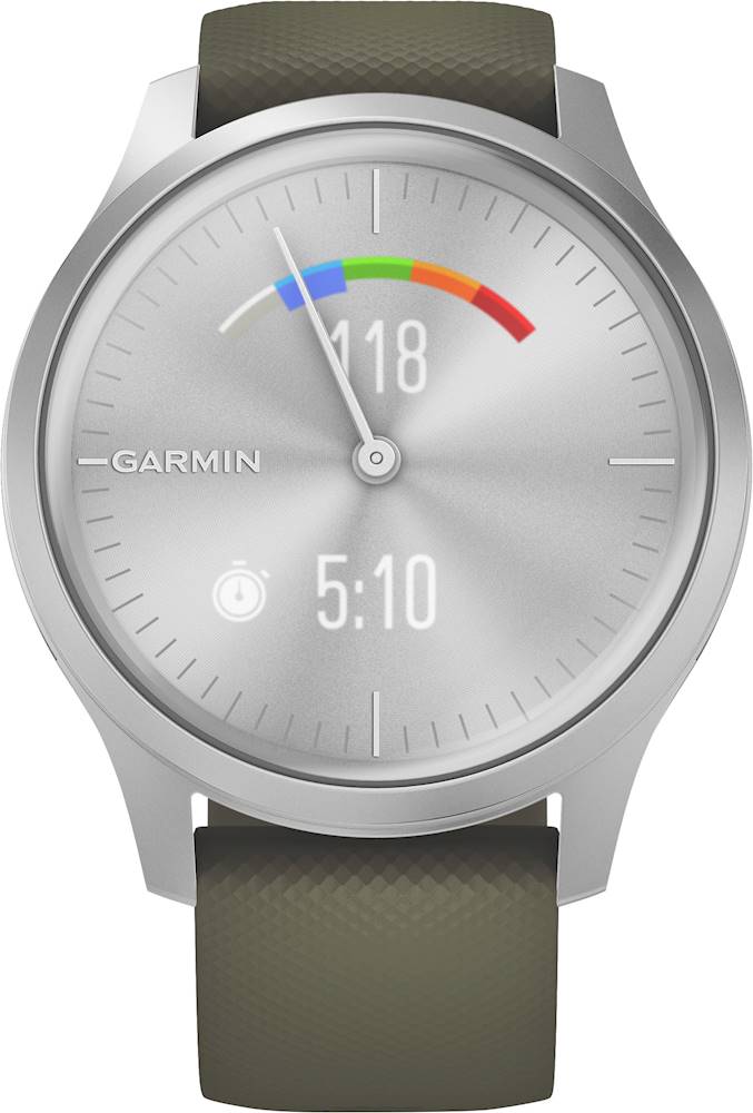 Best Buy: Garmin vívomove Smartwatch 30mm Aluminum Silver With Moss Silicone Band 010-02240-01
