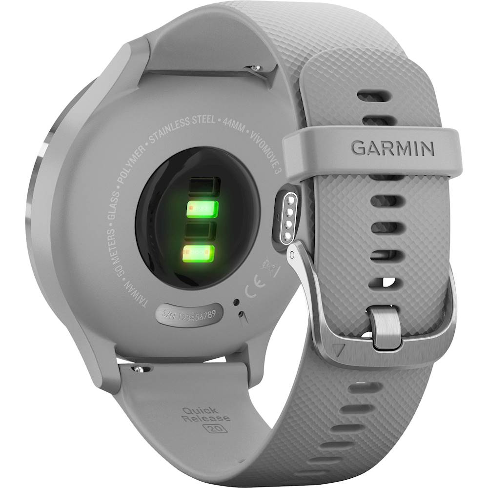 Back View: Garmin - vívomove 3 Hybrid Smartwatch 44mm Fiber-Reinforced Polymer - Silver With Powder Gray Case And Silicone Band