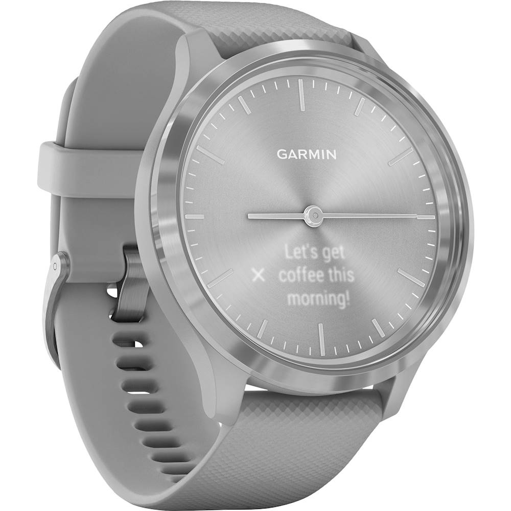 Angle View: Garmin - vívomove 3 Hybrid Smartwatch 44mm Fiber-Reinforced Polymer - Silver With Powder Gray Case And Silicone Band