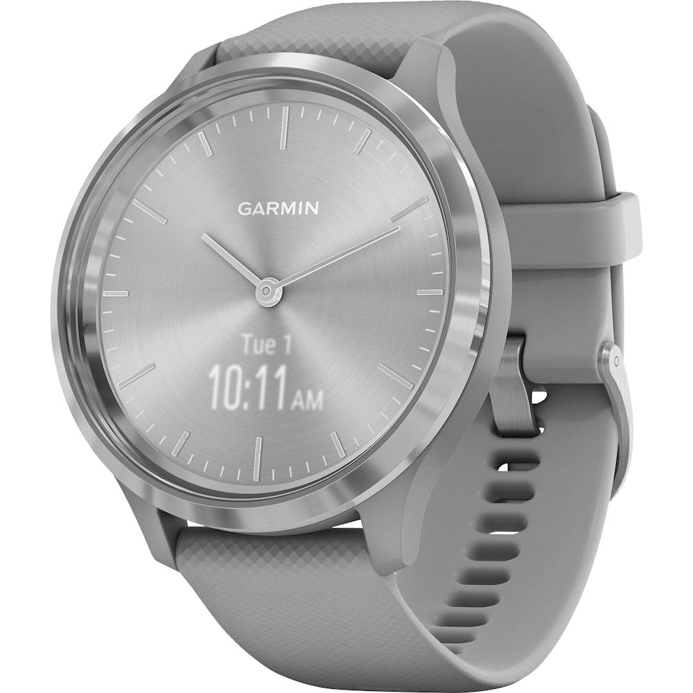 Left View: Garmin - vívomove 3 Hybrid Smartwatch 44mm Fiber-Reinforced Polymer - Silver With Powder Gray Case And Silicone Band