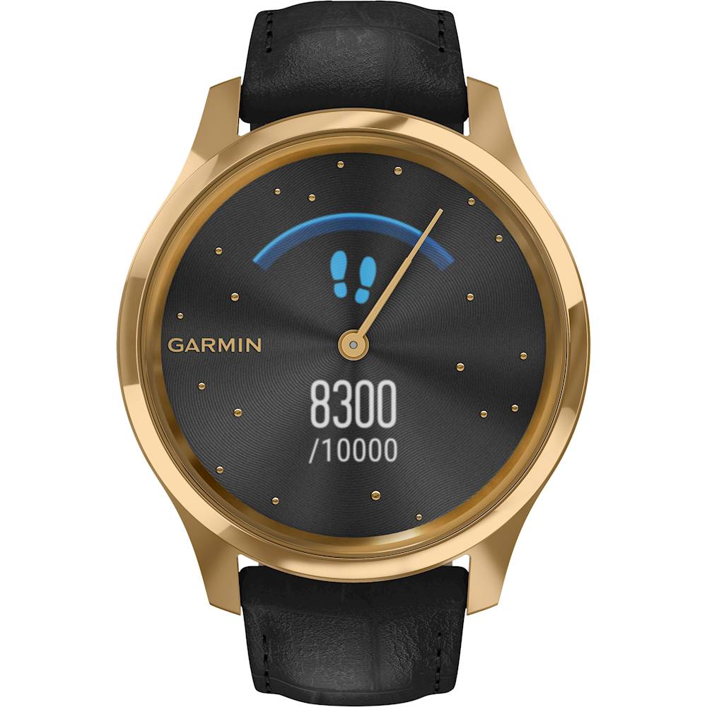 Best Buy: Garmin vívomove Luxe Hybrid Smartwatch 42mm Stainless Steel Gold  With Black Embossed Italian Leather Band 010-02241-02
