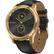 Left. Garmin - vívomove Luxe Hybrid Smartwatch 42mm Stainless Steel - Gold With Black Embossed Italian Leather Band.