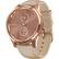 Left. Garmin - vívomove Luxe Hybrid Smartwatch 42mm Stainless Steel - Rose Gold With Light Sand Italian Leather Band.