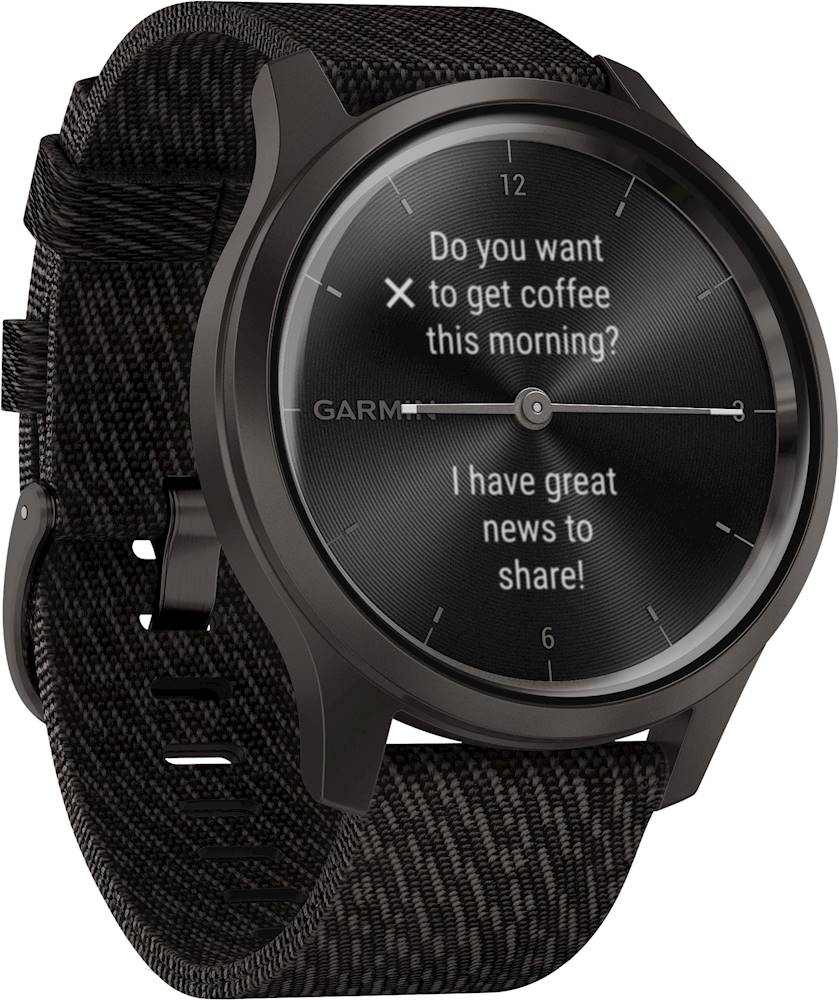 Angle View: Garmin - vívomove Style Hybrid Smartwatch 30mm Aluminum - Graphite With Black Pepper Woven Nylon Band