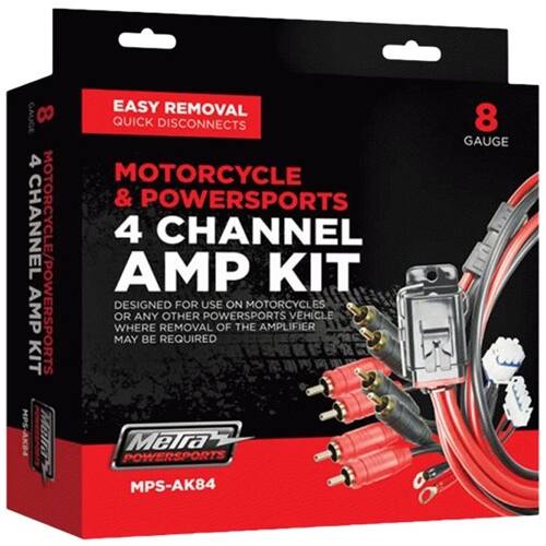 Left. Metra - POWERSPORTS Motorcycle Amplifier Installation Kit - Black/Blue/Red/White.