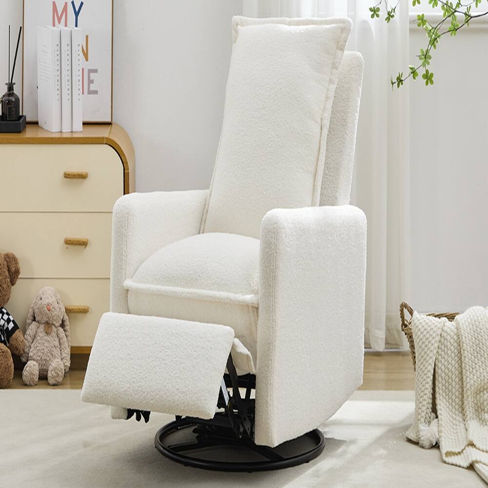 Alt View 8. Loheer - Loheer White Teddy Fleece Swivel Rocker Recliner Chair, Nursery Glider Rocking Chair for Living Room Bedroom - White.