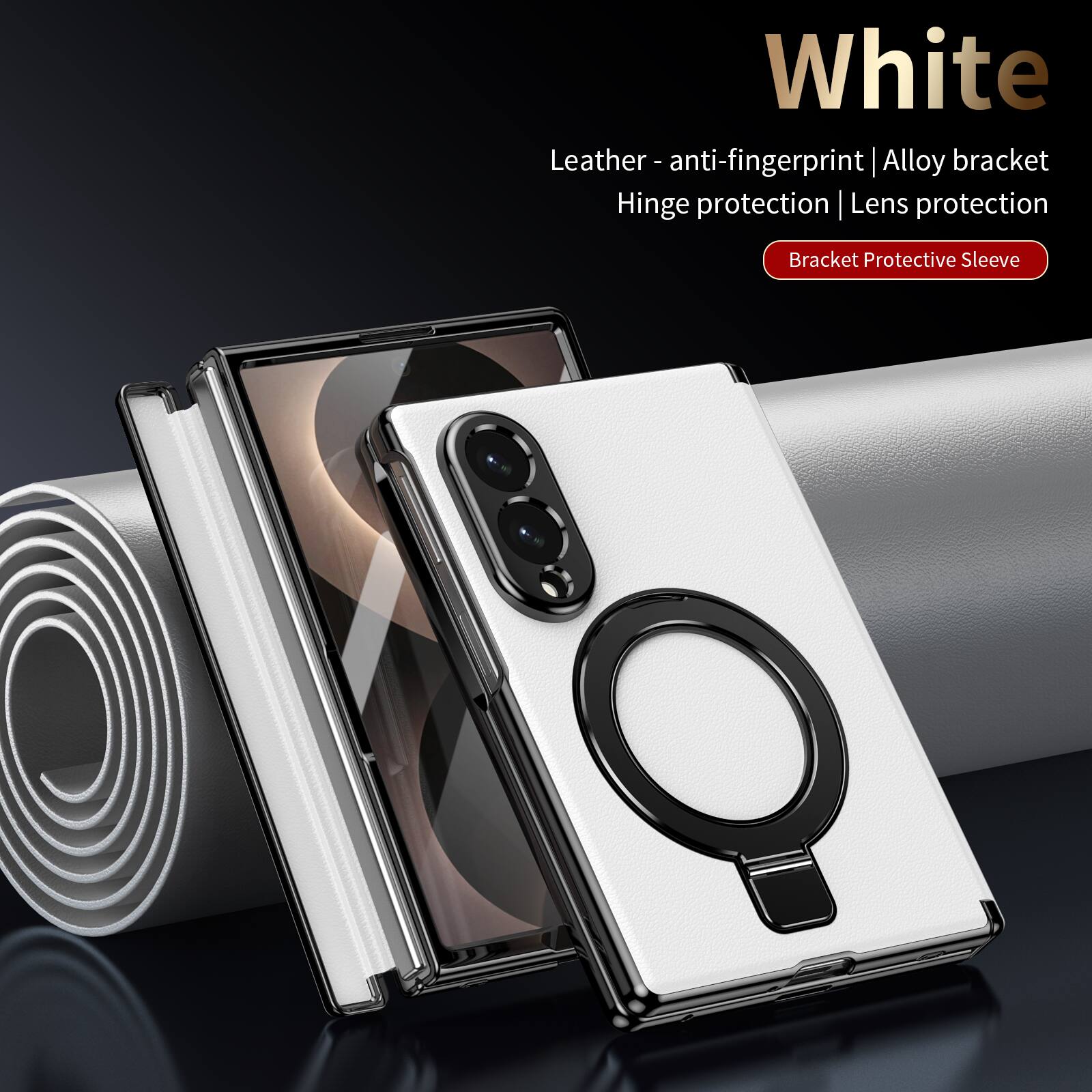 White Leather - anti-fingerprint | Alloy bracket Hinge protection | Lens protection | Bracket Protective Sleeve