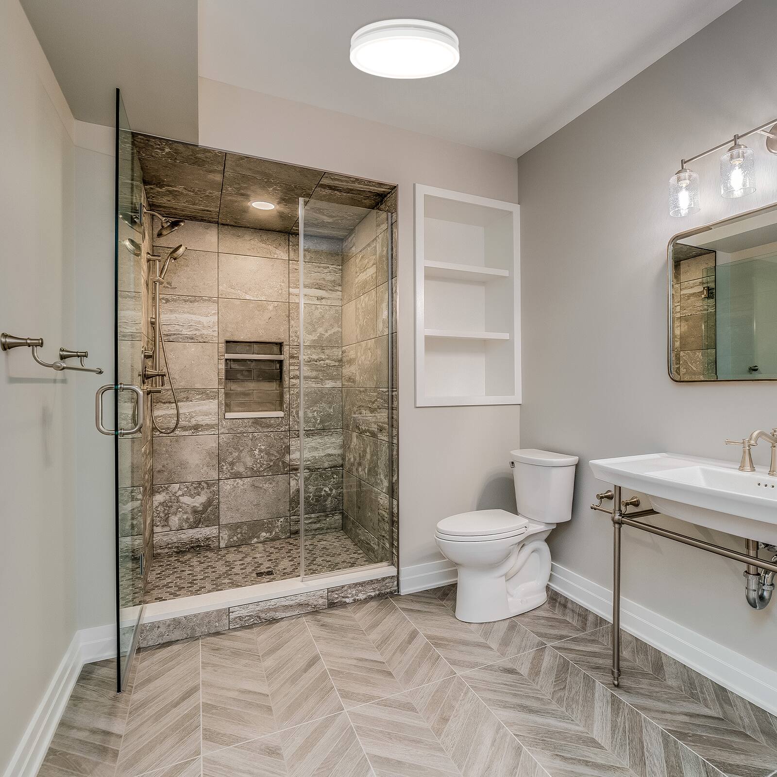 Alt View 6. Akicon - Bathroom Exhaust Fan with Light, Dimmable 3CCT LED Light with Night Light, 80 CFM, 2 Sones, Round, White - White.