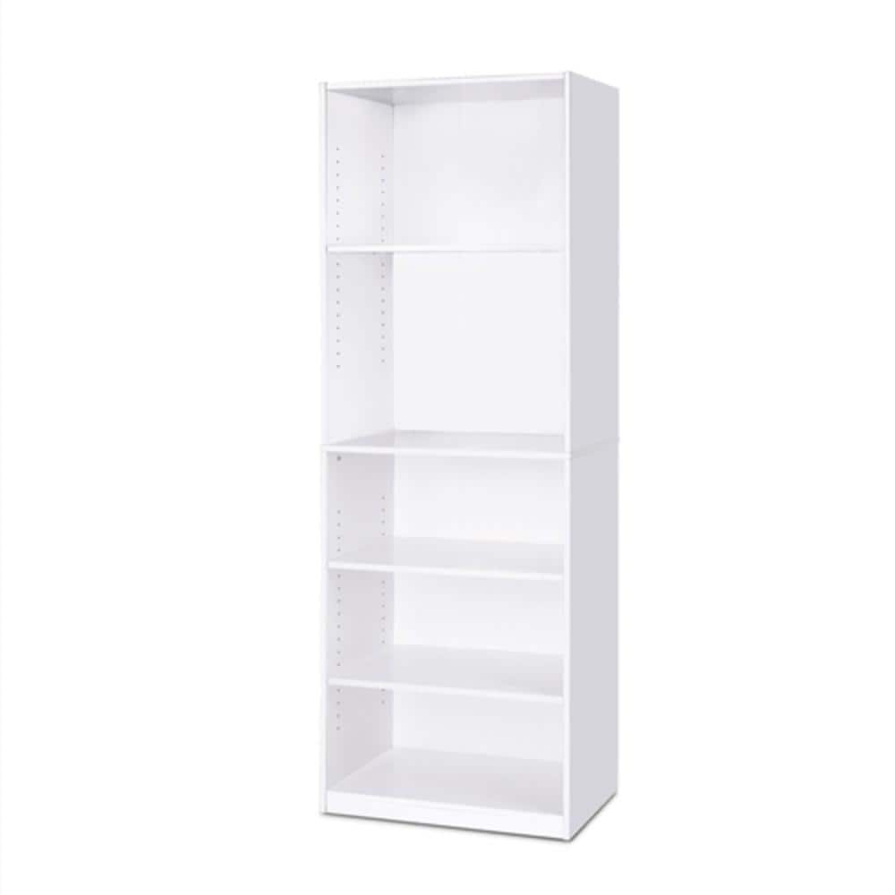 Hivvago - Modern 5-Shelf Bookcase Wood Finish - White
