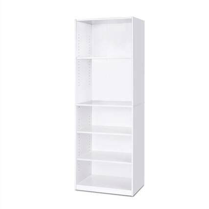 Front. Hivvago - Modern 5-Shelf Bookcase in White Wood Finish - White.