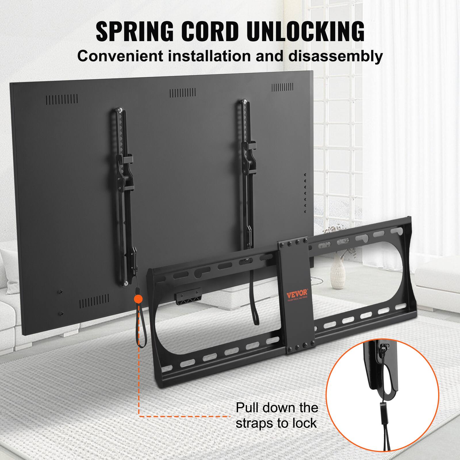 SPRING CORD UNLOCKING
Convenient installation and disassembly
Pull down the straps to lock
