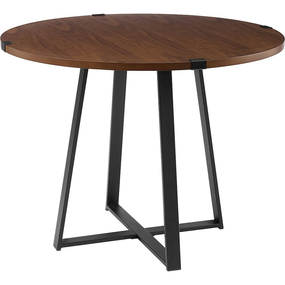 Left View: Walker Edison - Round Urban Industrial Wood Veneer / High-Grade MDF Table - Dark Walnut