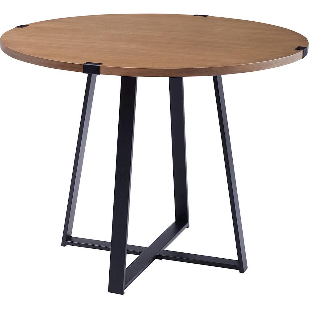 Angle View: Walker Edison - Round Urban Industrial Wood Veneer / High-Grade MDF Table - English Oak