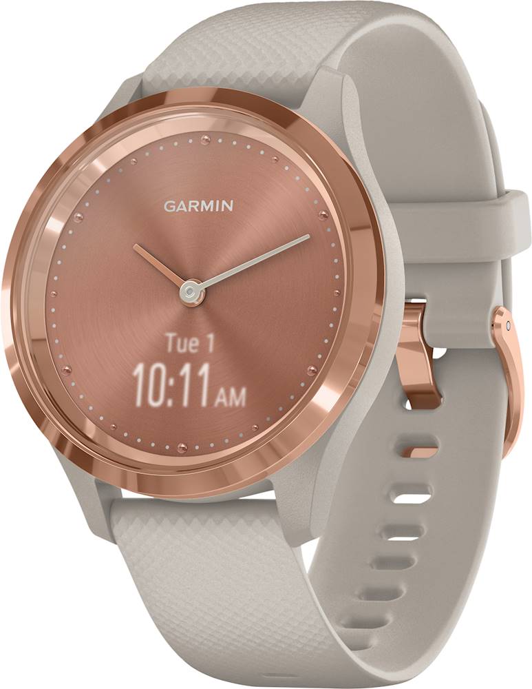 Left View: Garmin - vívomove 3S Hybrid Smartwatch 39mm Fiber-Reinforced Polymer - Rose Gold With Light Sand Case And Silicone Band