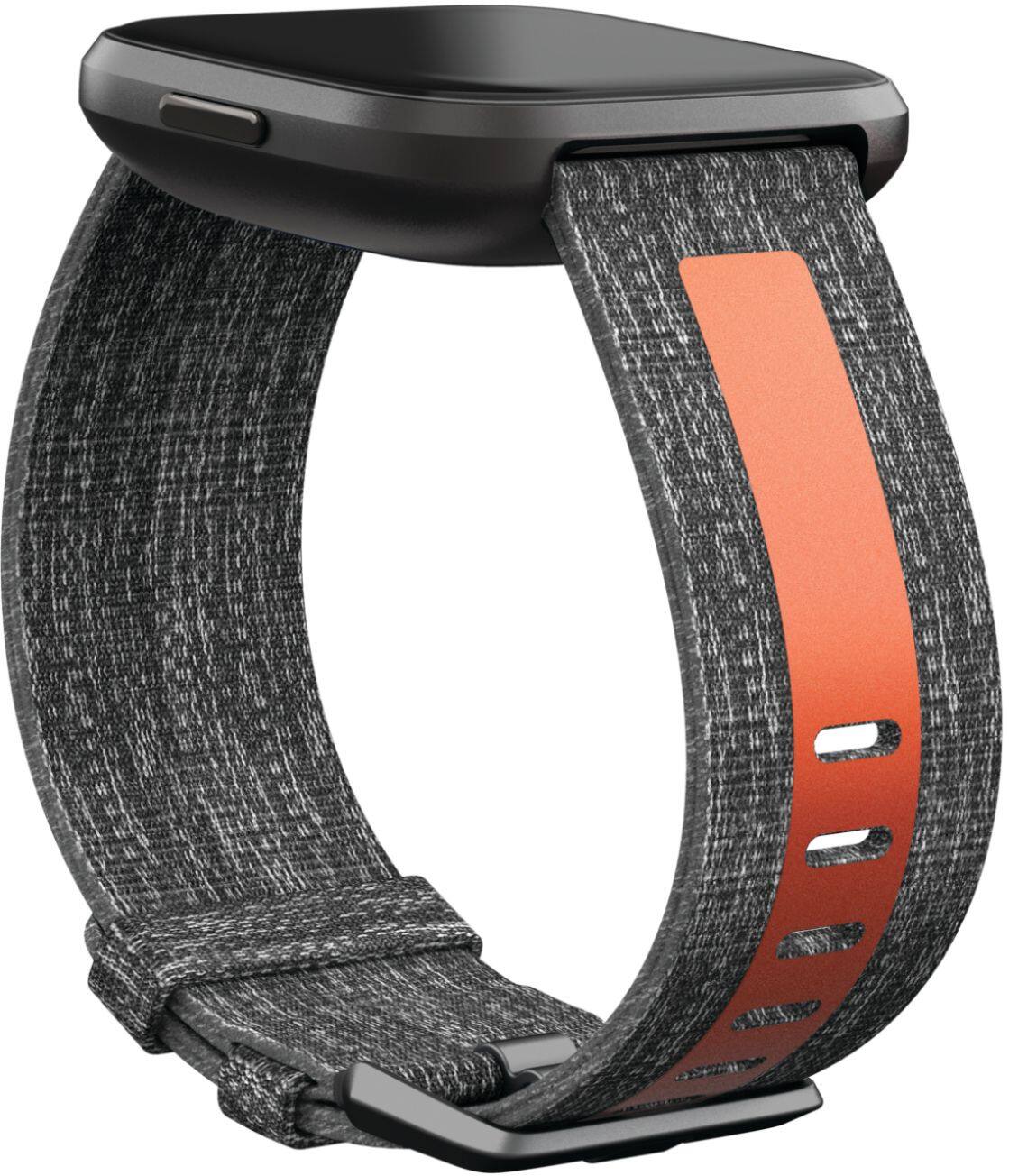 Alt View 12. Fitbit - Woven Small Watch Band for Fitbit Versa 2 and Versa Lite - Charcoal / Orange.
