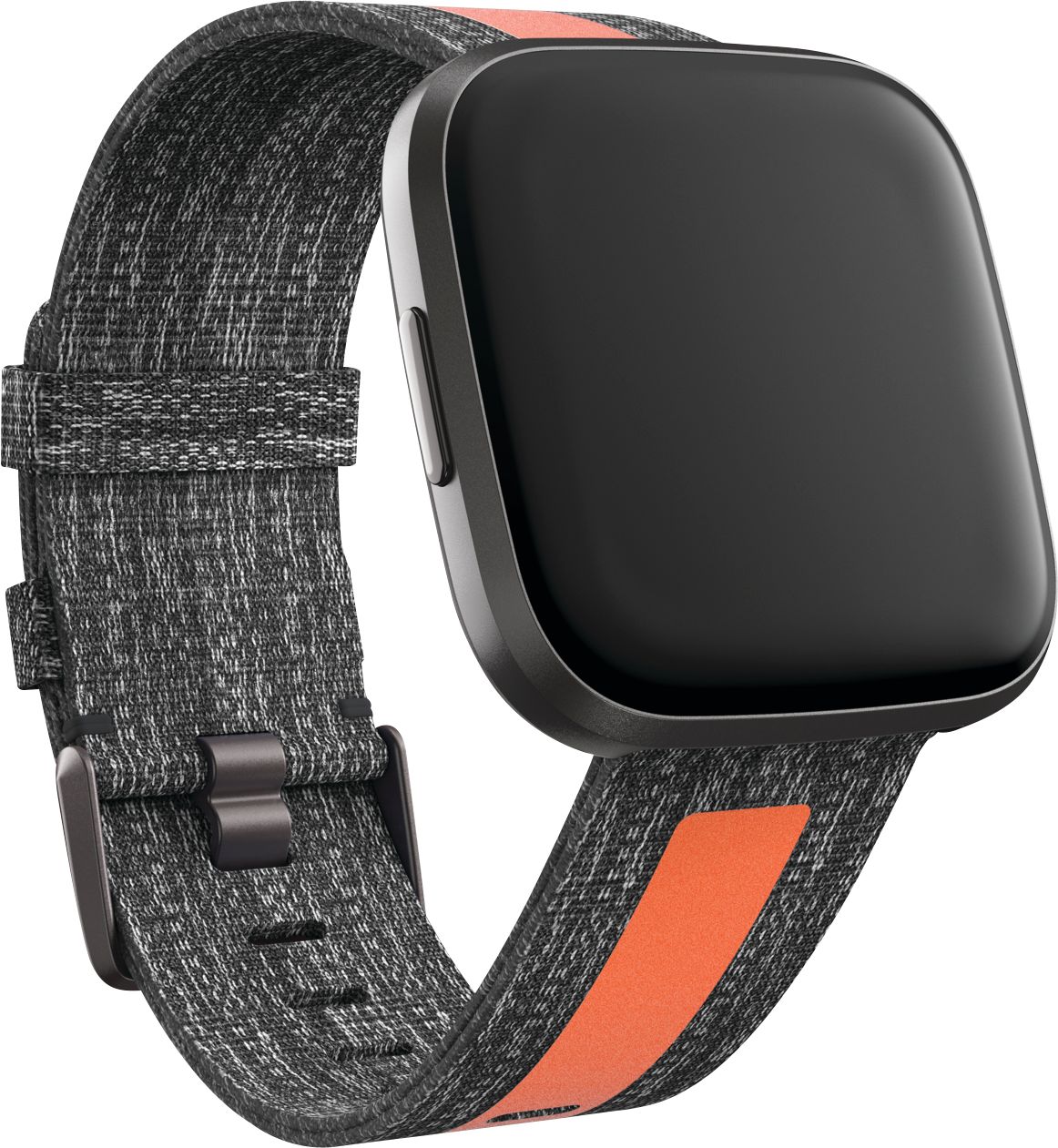Angle View: Woven Large Watch Band for Fitbit Versa 2 and Versa Lite - Charcoal / Orange