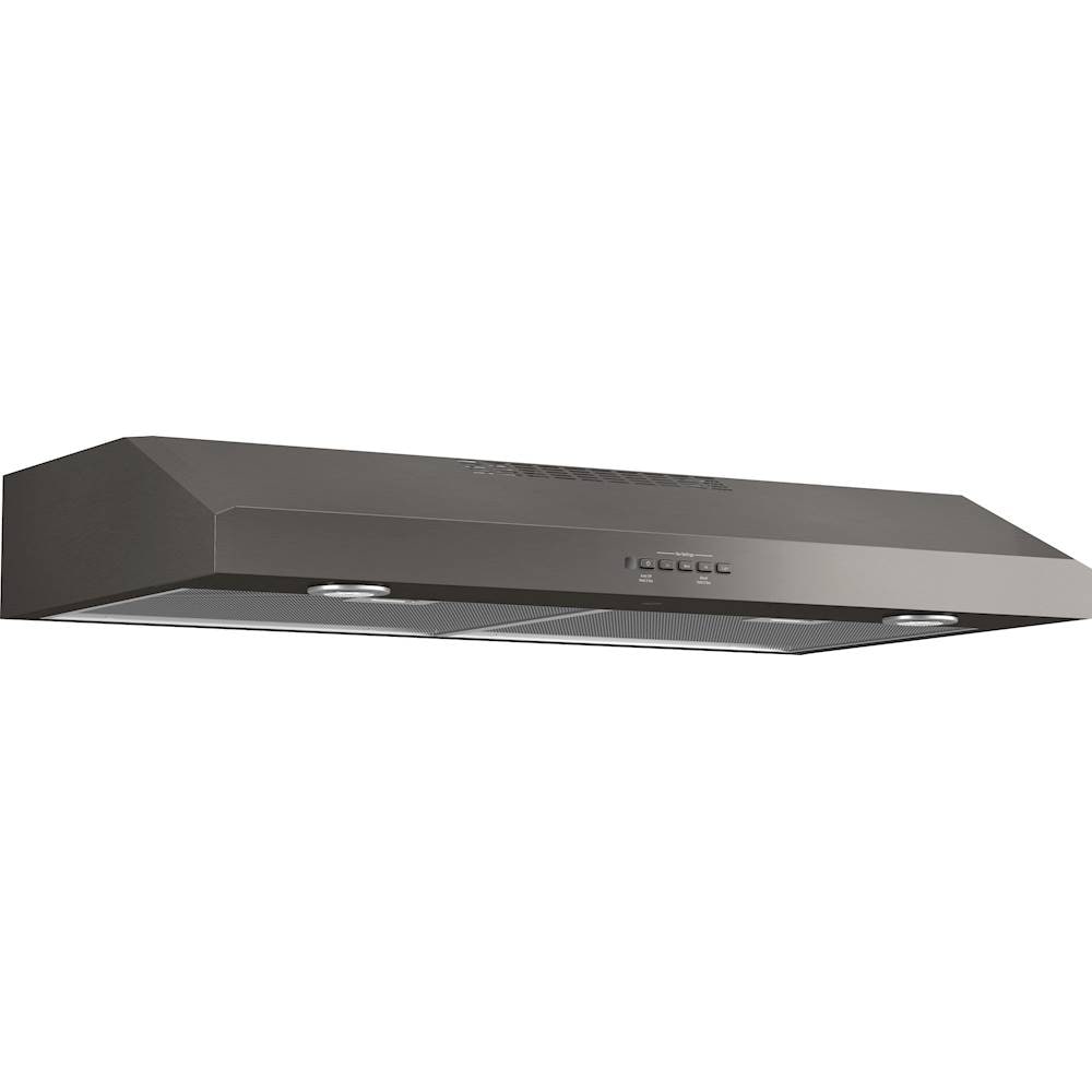 Angle. GE - 30" Convertible Range Hood - Black stainless steel.