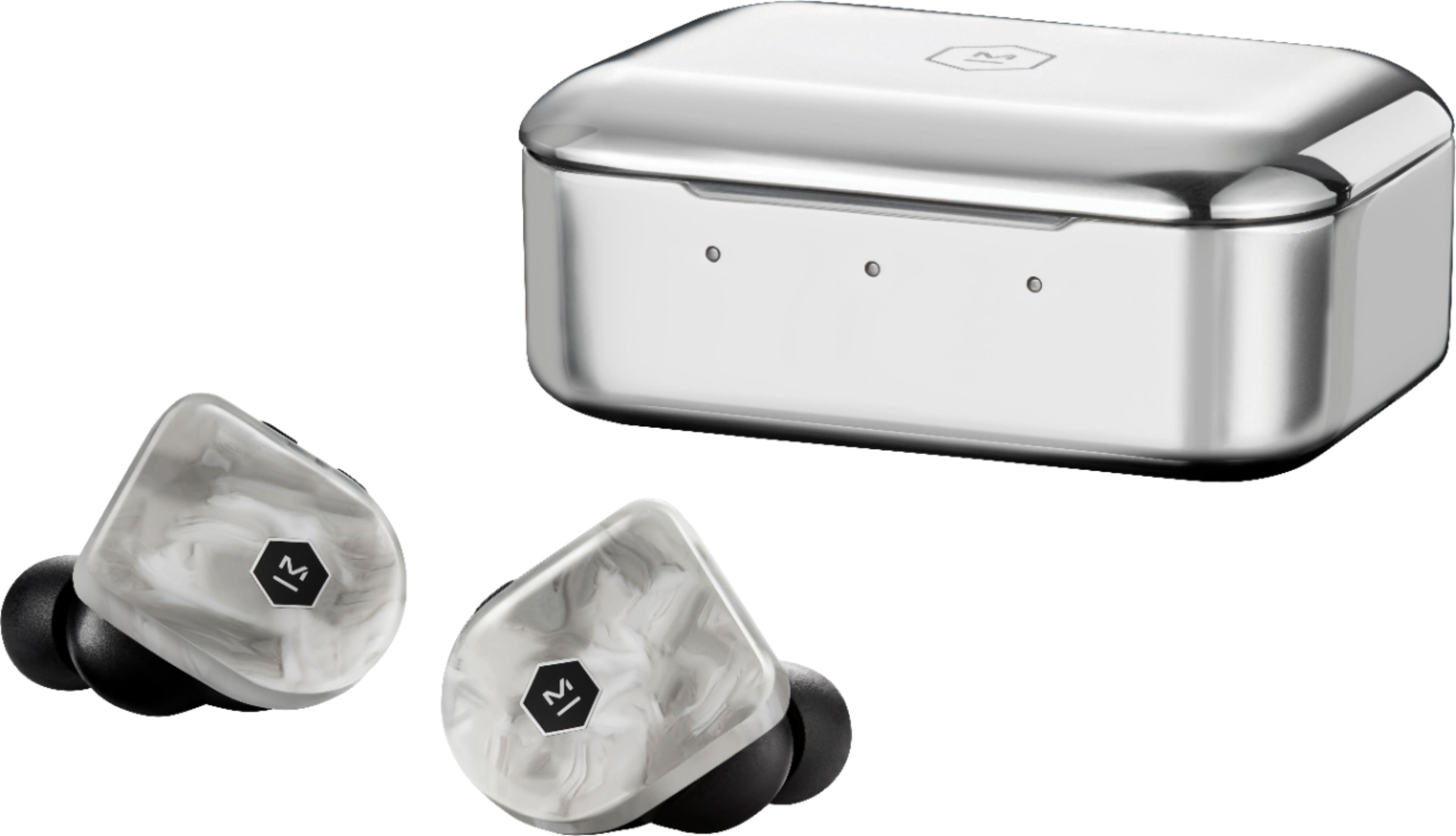 Front. Master & Dynamic - MW07 PLUS True Wireless In-Ear Headphones - White Marble.