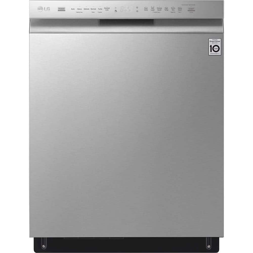 Front. LG - 24" Front-Control Built-In Smart Wifi-Enabled Dishwasher with Stainless Steel Tub, Quadwash, and 3rd Rack - Stainless Steel.