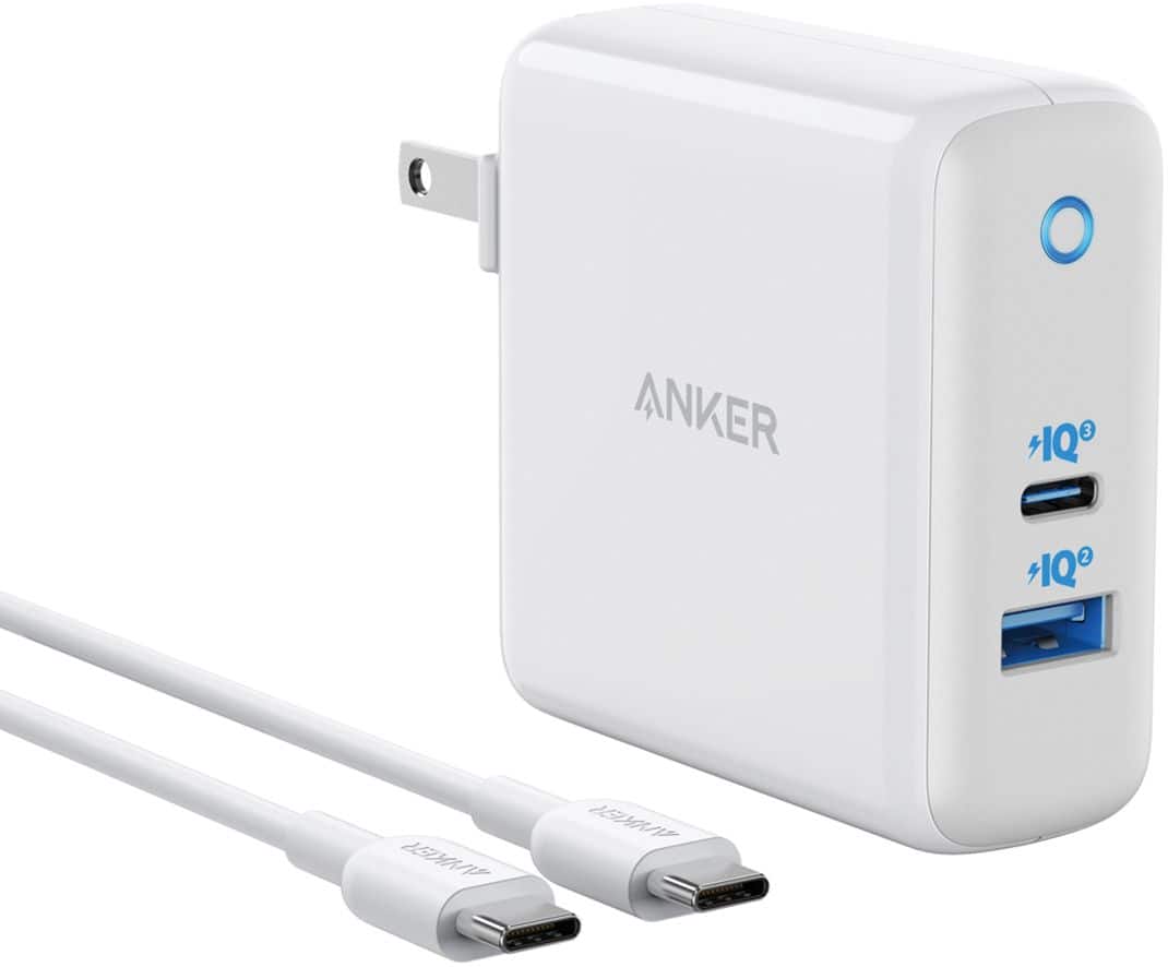 Alt View 1. Anker - PowerPort PD 60W GaN Fast Charger and USB-C to C Cable 6ft for Macbook and Mobile Devices - White.