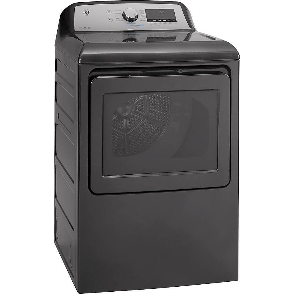 Angle View: GE - 7.4 Cu. Ft. 13-Cycle Gas Dryer with HE Sensor Dry - Diamond gray