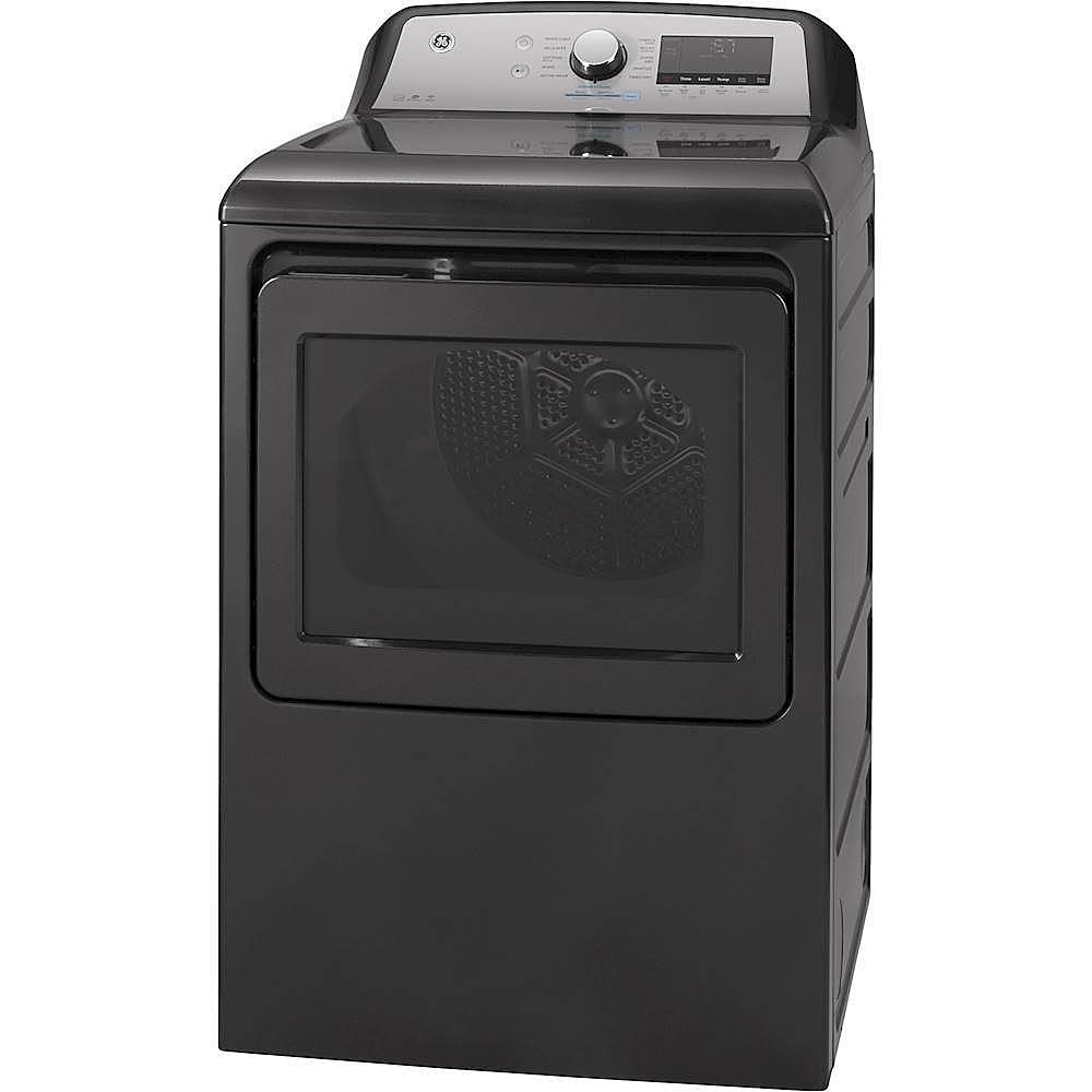 Left View: GE - 7.4 Cu. Ft. 13-Cycle Electric Dryer with HE Sensor Dry - Diamond gray